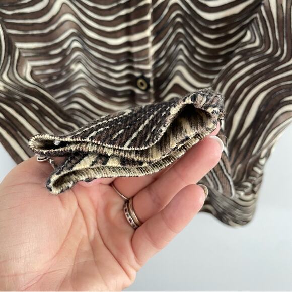 Tory Burch | Womens Brown Sweater Zebra Print Merino Wool Ruffle Cardigan Button - Picture 3 of 9